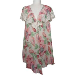 VTG Victoria's Secret Nightgown Teddy Women Med Floral Lace Pearl Accents Femine